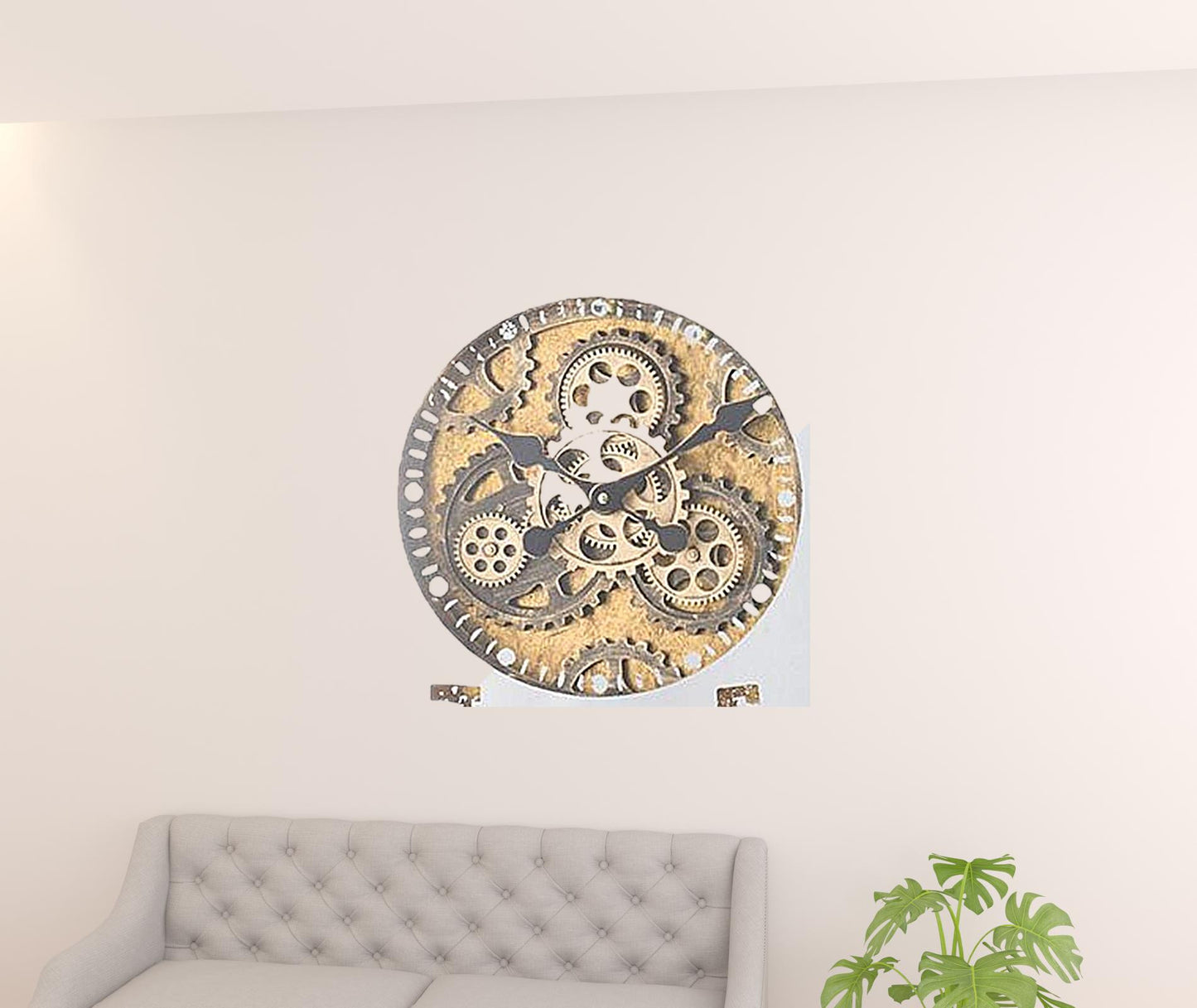 32" Square Gold and Silver Wood and Mirror Analog Exposed Gear Wall Clock