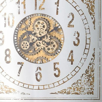 32" Square Gold and Silver Wood and Mirror Analog Exposed Gear Wall Clock