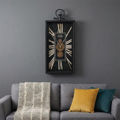 10" Black and Gold Metal and Glass Analog Vintage Style Crackle Wall Clock