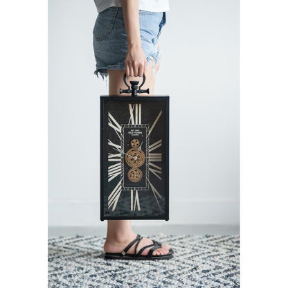 10" Black and Gold Metal and Glass Analog Vintage Style Crackle Wall Clock