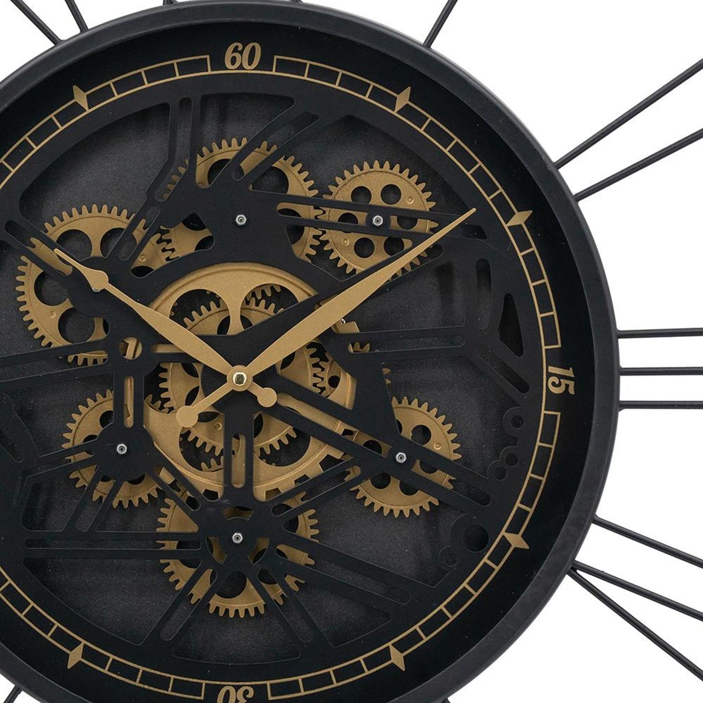 32" Circle Black and Gold Metal and Glass Analog Exposed Gear Wall Clock