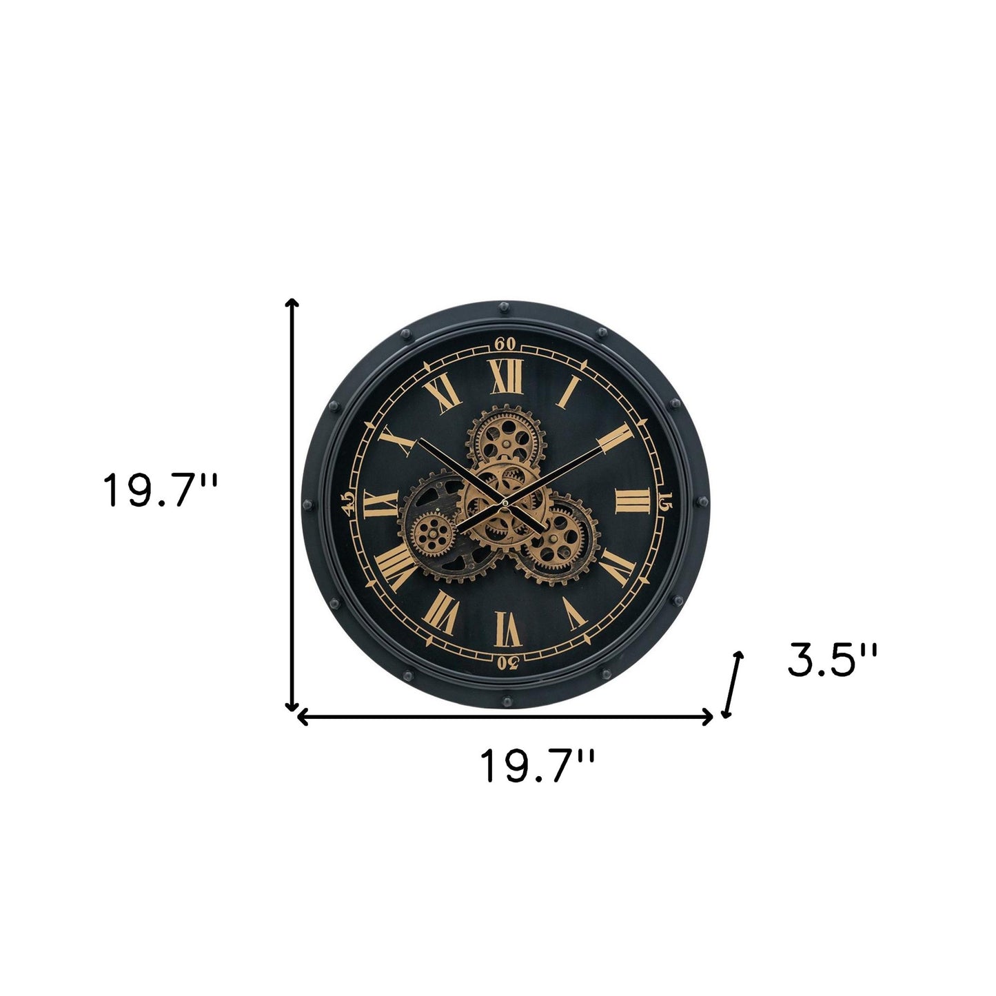 20" Circle Black and Gold Metal and Glass Analog Wall Clock