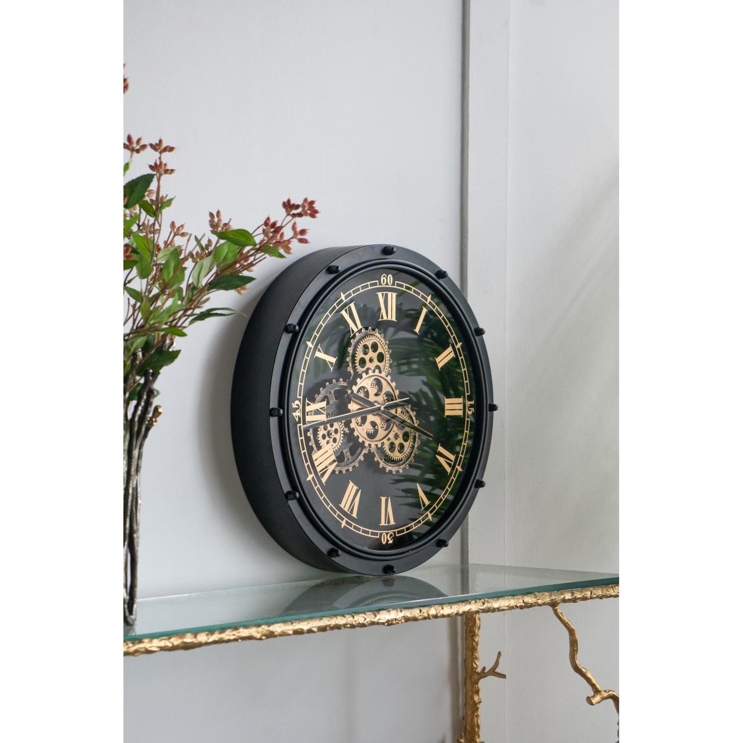 20" Circle Black and Gold Metal and Glass Analog Wall Clock