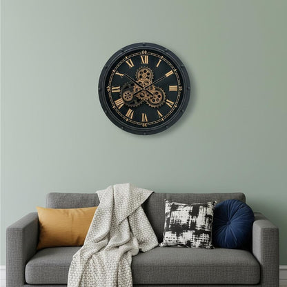 20" Circle Black and Gold Metal and Glass Analog Wall Clock