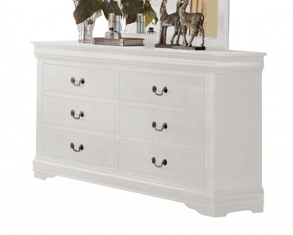 57" White Solid Wood Six Drawer Double Dresser