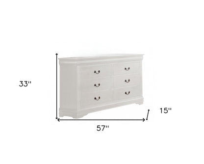 57" White Solid Wood Six Drawer Double Dresser