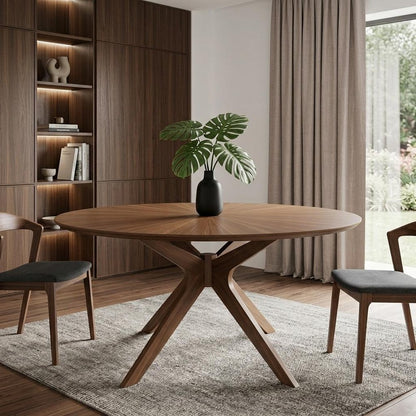 47" Brown Rounded Solid Manufactured Wood Pedestal Base Dining Table
