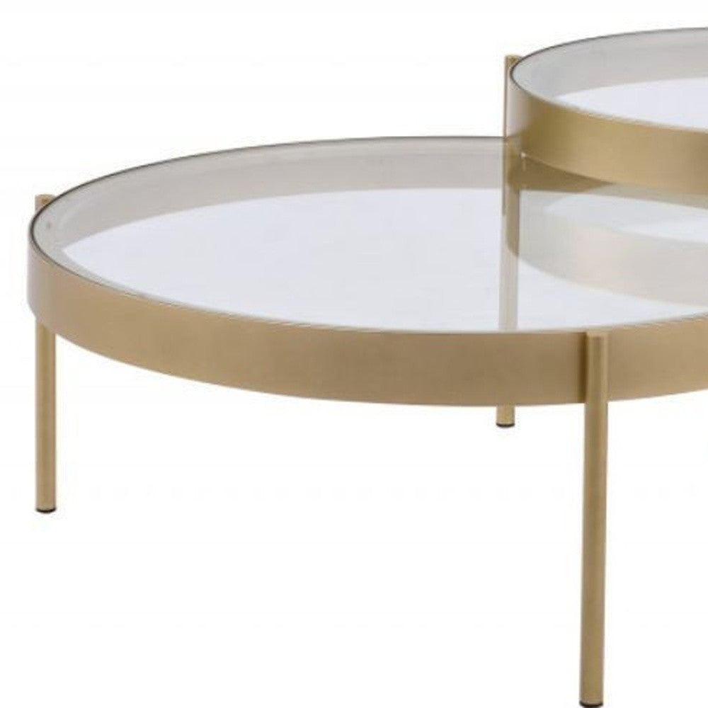 36" Clear And Gold Glass And Metal Round Nested Coffee Tables