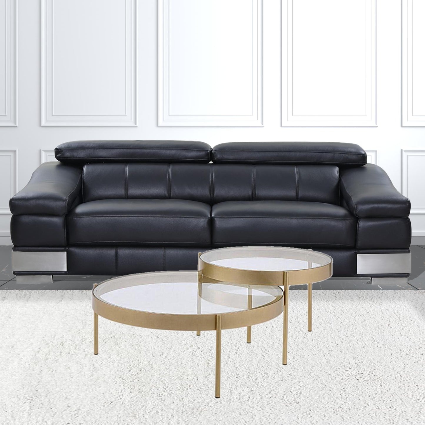 36" Clear And Gold Glass And Metal Round Nested Coffee Tables