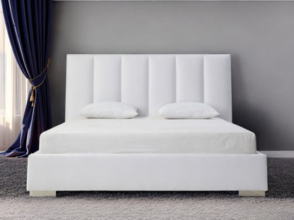 White Ribbed Texture Velvet Upholstered Queen Bed Frame