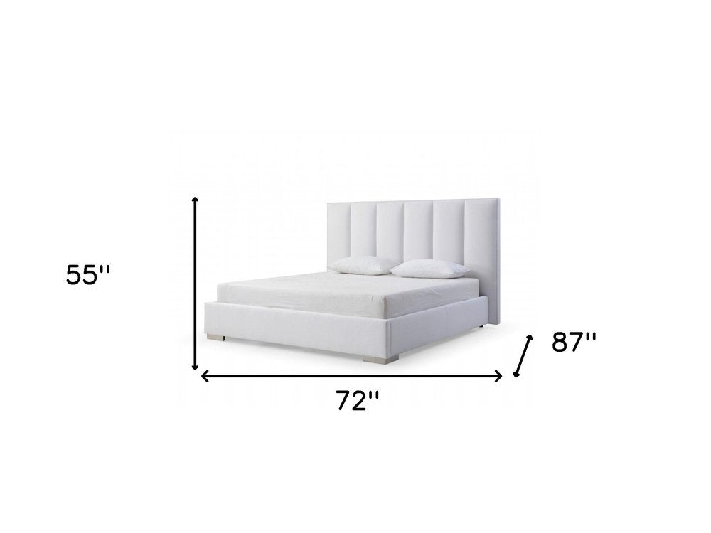 White Ribbed Texture Velvet Upholstered Queen Bed Frame