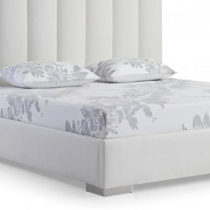 White Wood And Faux Leather Queen Bed Frame with USB