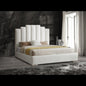 White Wood And Faux Leather Queen Bed Frame with USB