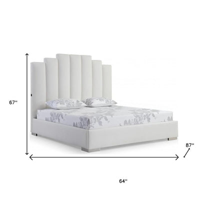 White Wood And Faux Leather Queen Bed Frame with USB