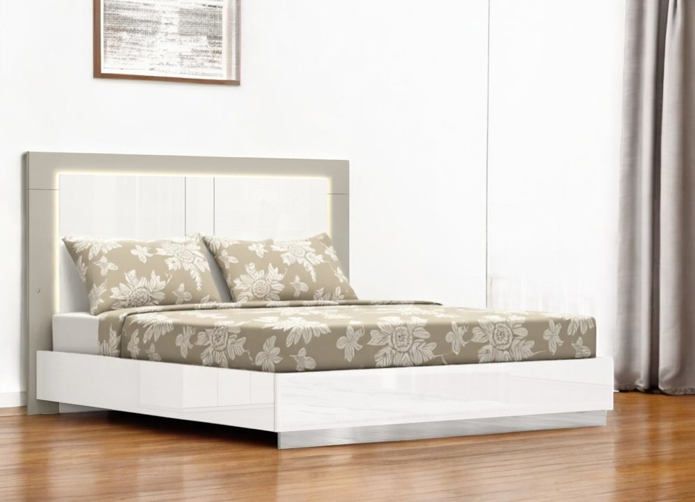 King White High Gloss Bed Frame with LED Headboard