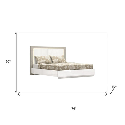 King White High Gloss Bed Frame with LED Headboard