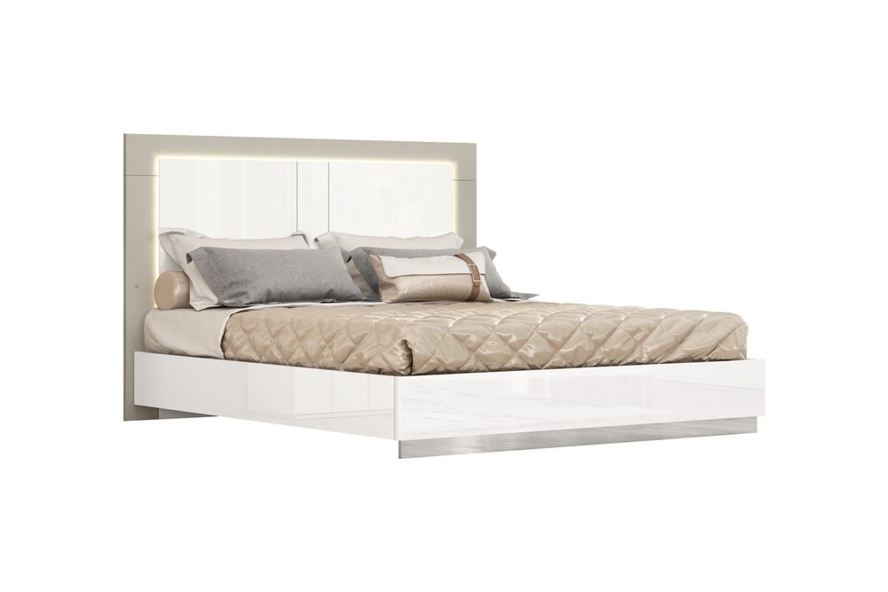White And Taupe Wood Queen Bed Frame