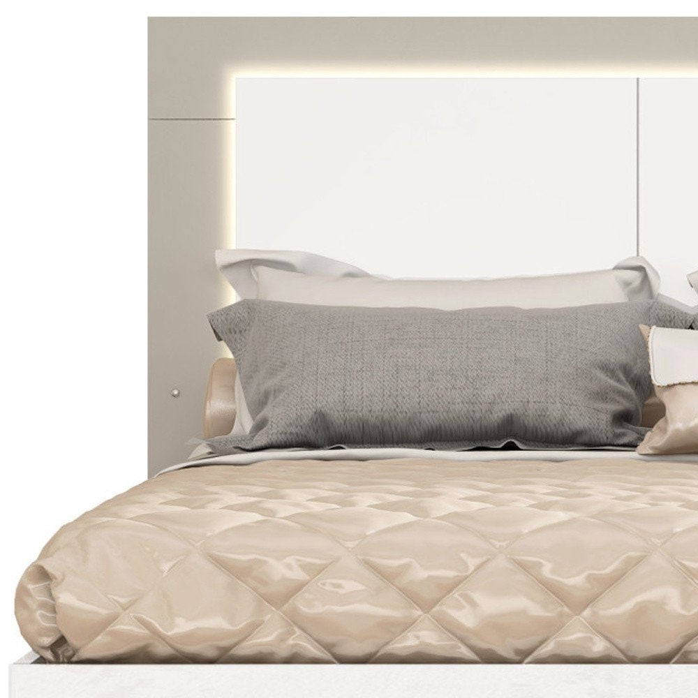 White And Taupe Wood Queen Bed Frame