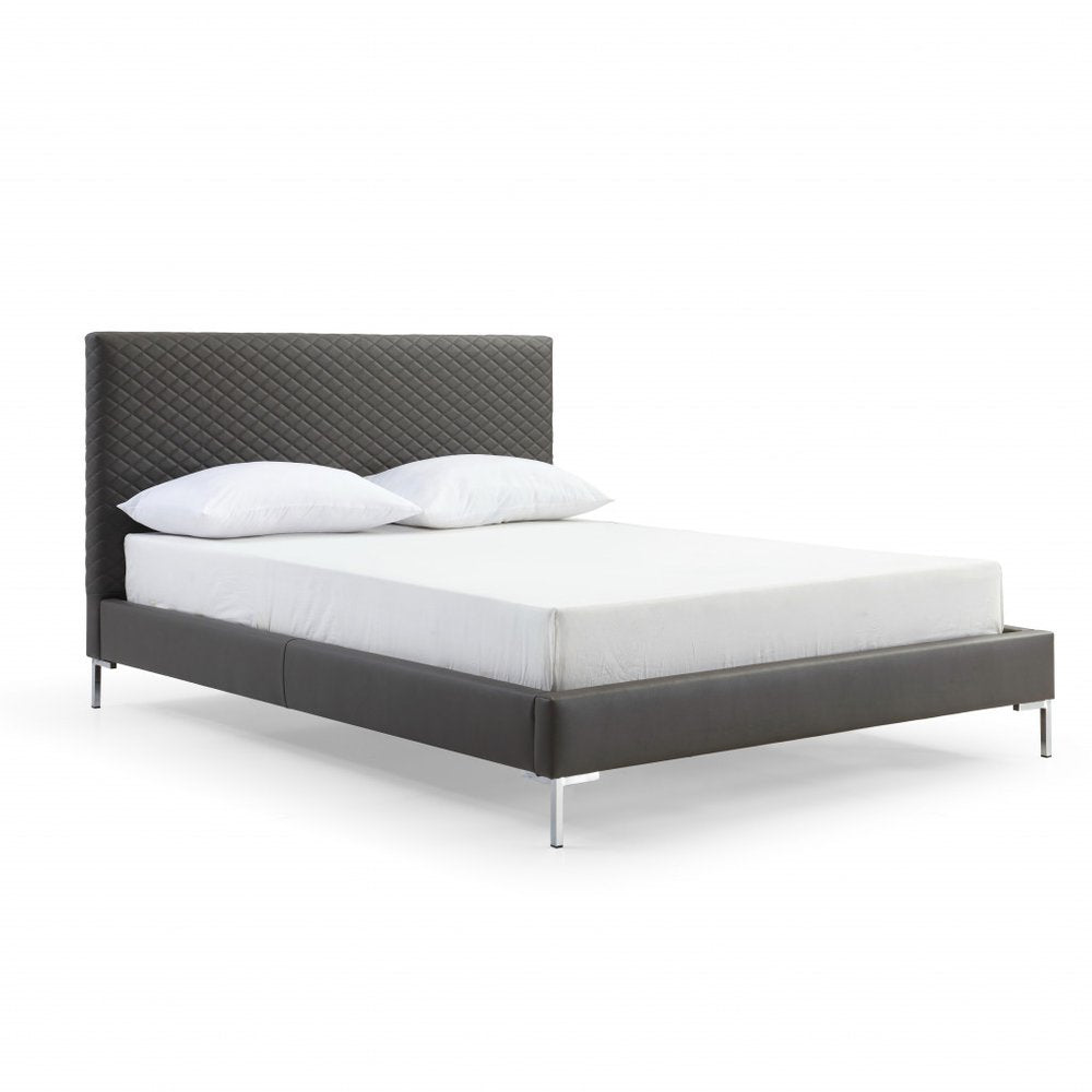 Dark Gray Faux Leather Queen Bed Frame