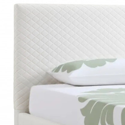 Twin Size White Upholstered Faux Leather Bed Frame