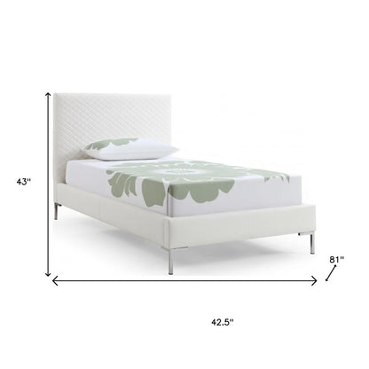 Twin Size White Upholstered Faux Leather Bed Frame