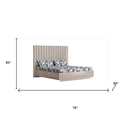 King Size High Gloss Beige Upholstered Channeled Headboard Bed Frame
