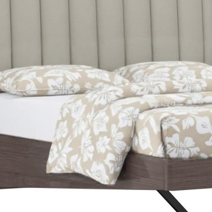 Queen Grey Upholstered Faux Leather and Ivory Gloss Bed Frame