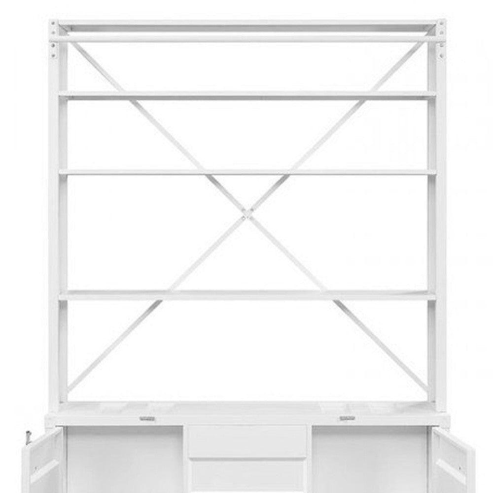 83" White Four Tier Cargo Style Bookcase with Cabinets and Ladder