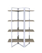 72" Natural And Silver Metal and Wood Four Tier Etagere Bookcase