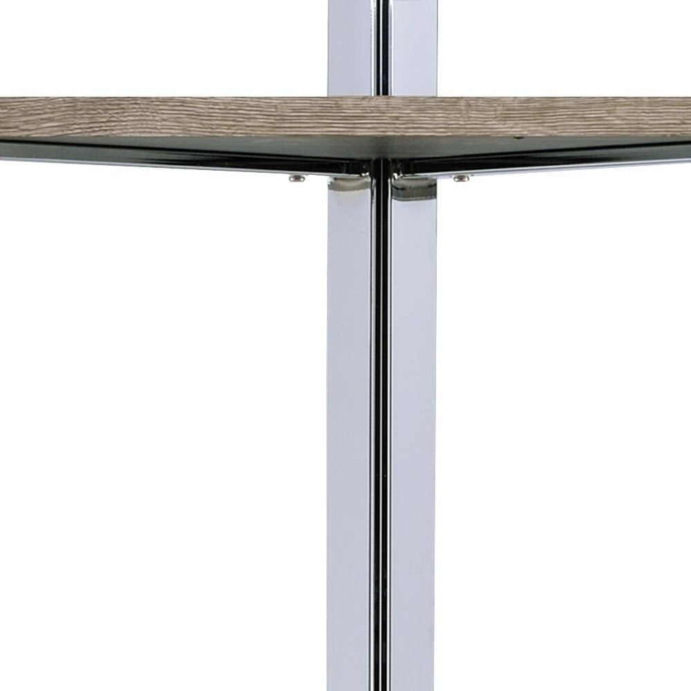 72" Natural And Silver Metal and Wood Four Tier Etagere Bookcase