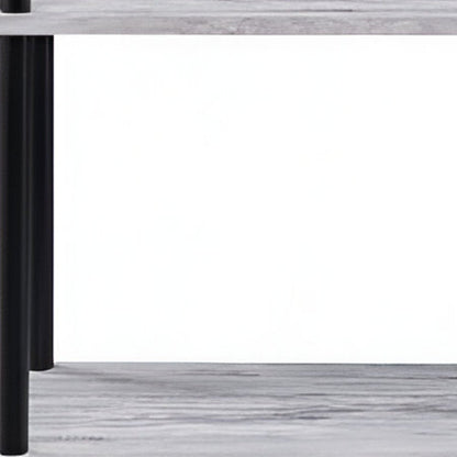 44" Antiqued White And Black Distressed Metal and Wood Four Tier Etagere Bookcase