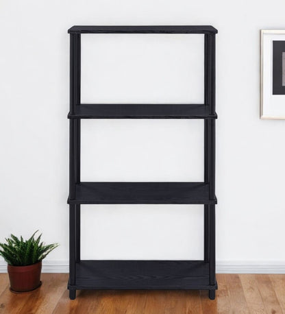 44" Black Metal and Wood Four Tier Etagere Bookcase