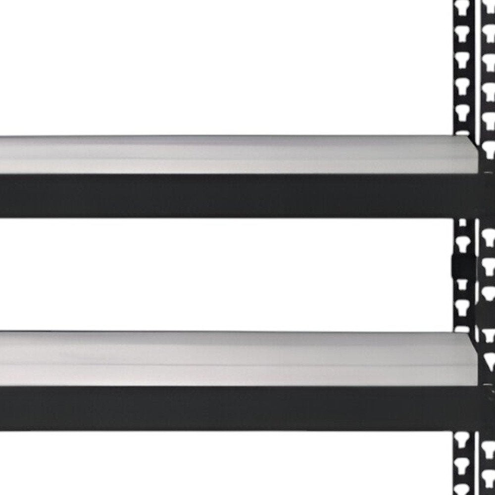 48" Black And Natural Metal and Wood Adjustable Four Tier Bookcase