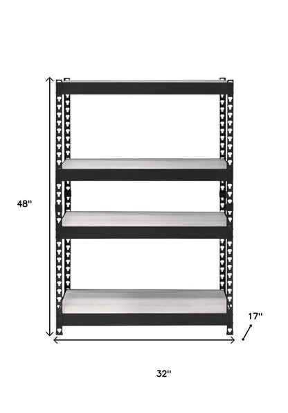 48" Black And Natural Metal and Wood Adjustable Four Tier Bookcase