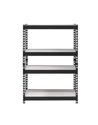 48" Black And Natural Metal and Wood Adjustable Four Tier Bookcase