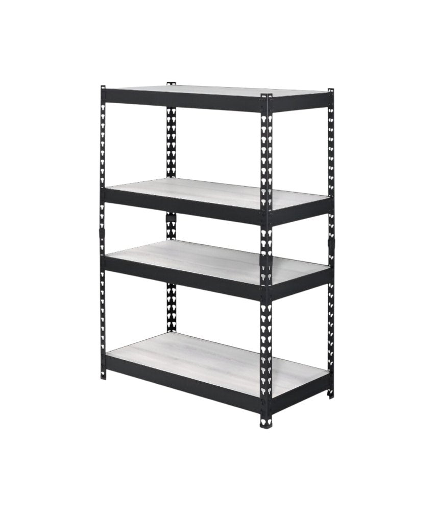 48" Black And Natural Metal and Wood Adjustable Four Tier Bookcase