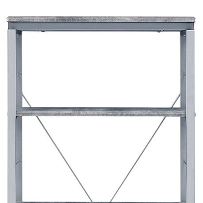54" Gray And Silver Metal and Wood Four Tier Etagere Bookcase