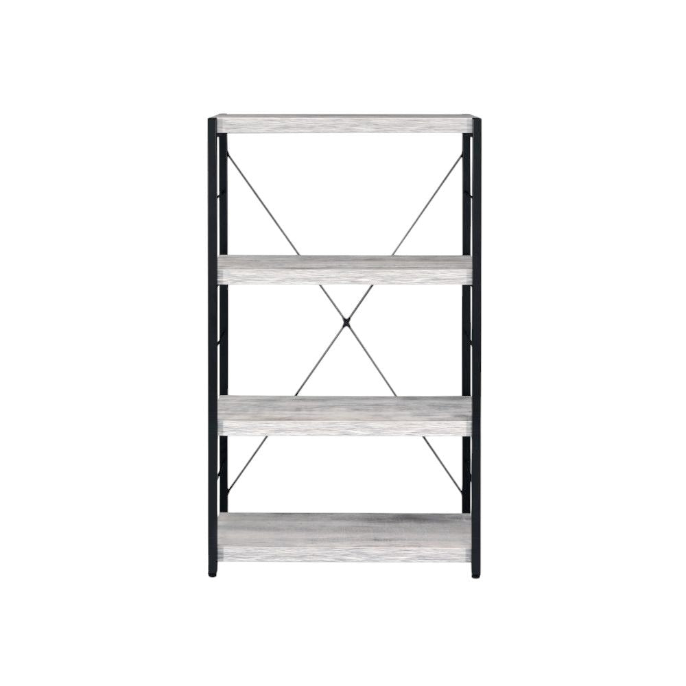 43" Antiqued White And Black Metal and Wood Four Tier Etagere Bookcase