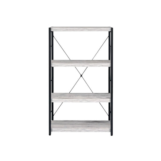 43" Antiqued White And Black Metal and Wood Four Tier Etagere Bookcase