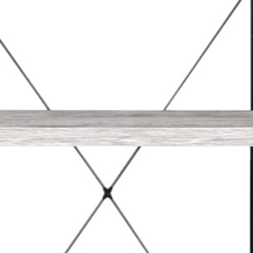 43" Antiqued White And Black Metal and Wood Four Tier Etagere Bookcase