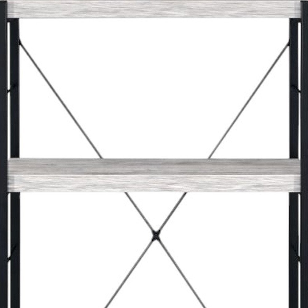 43" Antiqued White And Black Metal and Wood Four Tier Etagere Bookcase