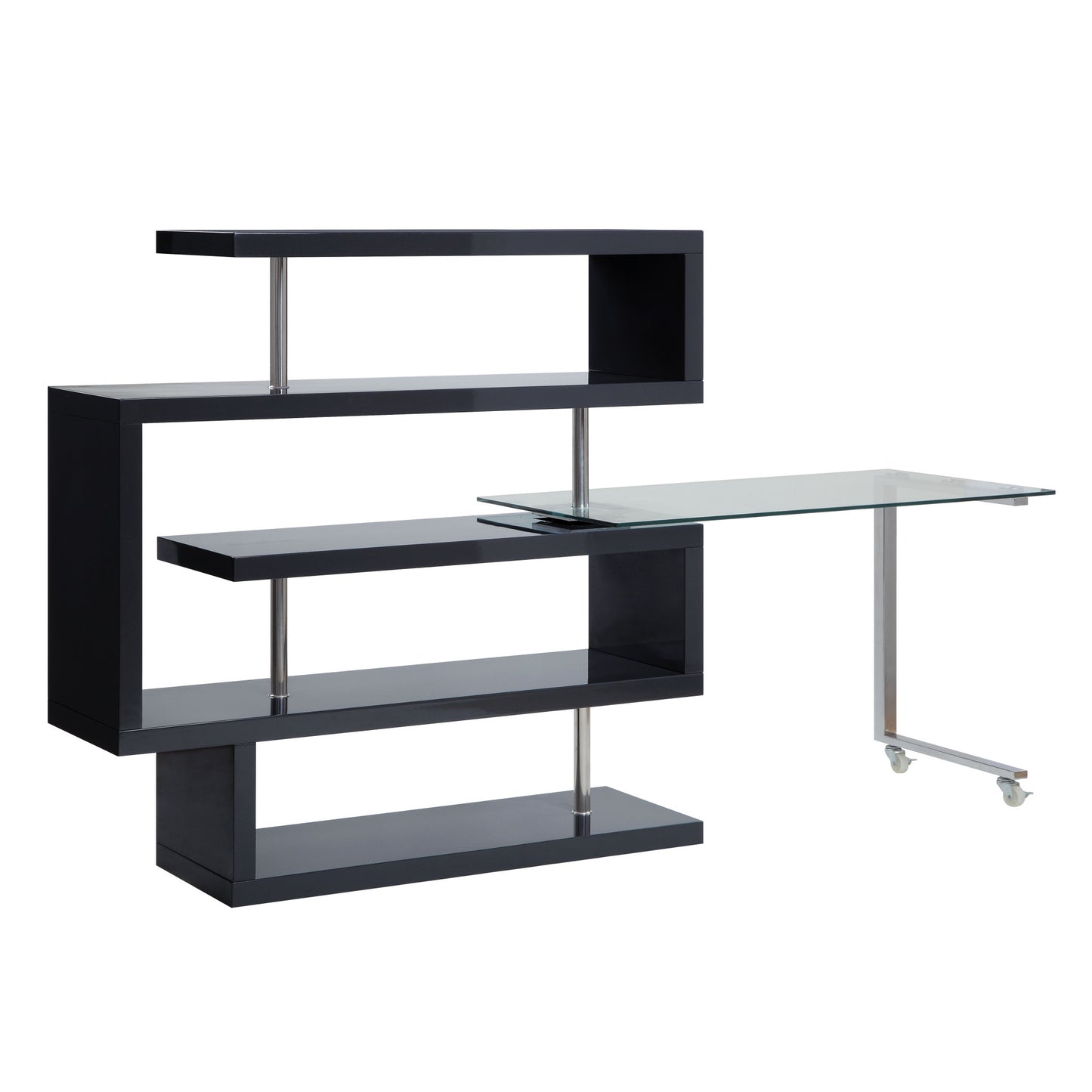 55" Black and Clear Glass L Shape Writing Desk