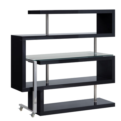 55" Black and Clear Glass L Shape Writing Desk