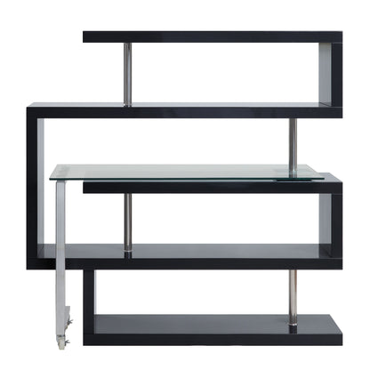 55" Black and Clear Glass L Shape Writing Desk