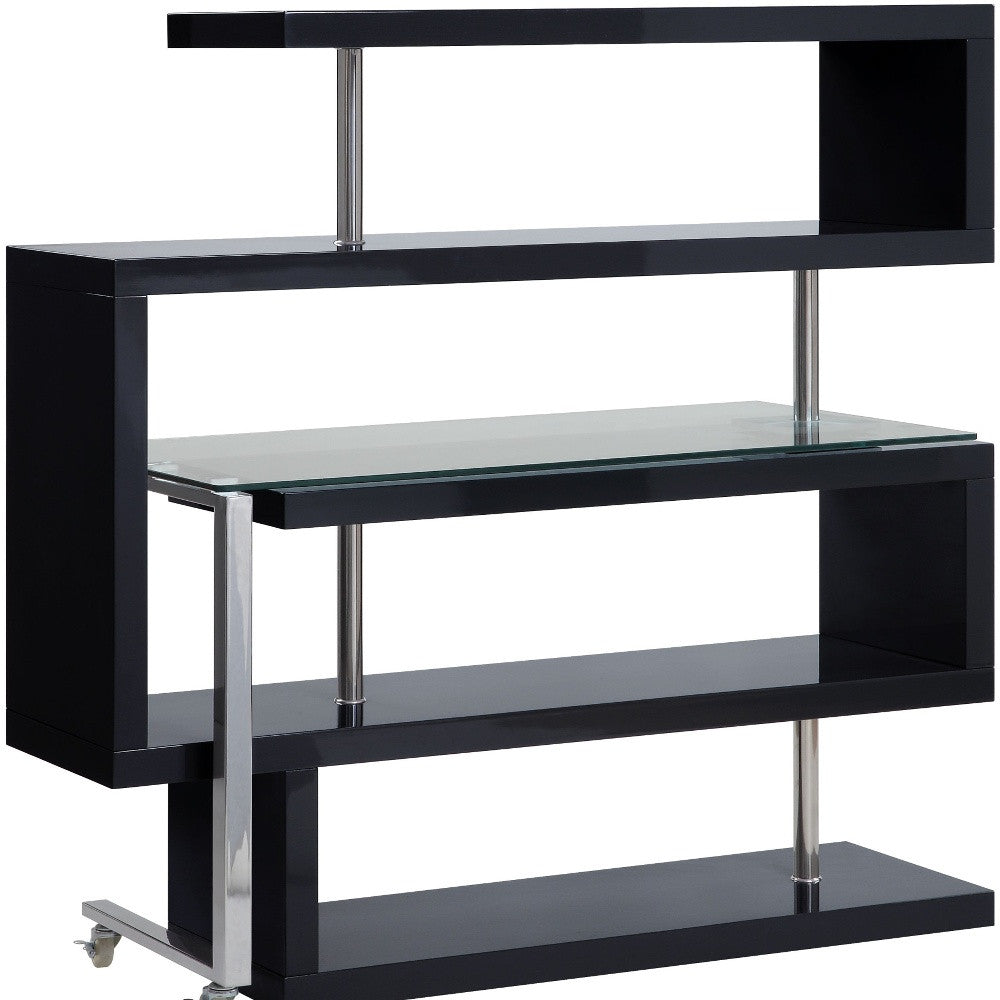 55" Black and Clear Glass L Shape Writing Desk