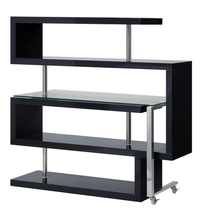 55" Black and Clear Glass L Shape Writing Desk