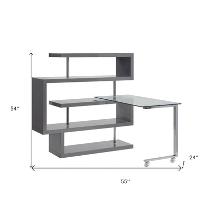 55" Gray L Shape Writing Desk