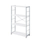 42" White And Silver Metal and Wood Four Tier Etagere Bookcase