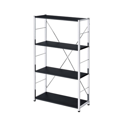 42" Black And Silver Metal and Wood Four Tier Etagere Bookcase