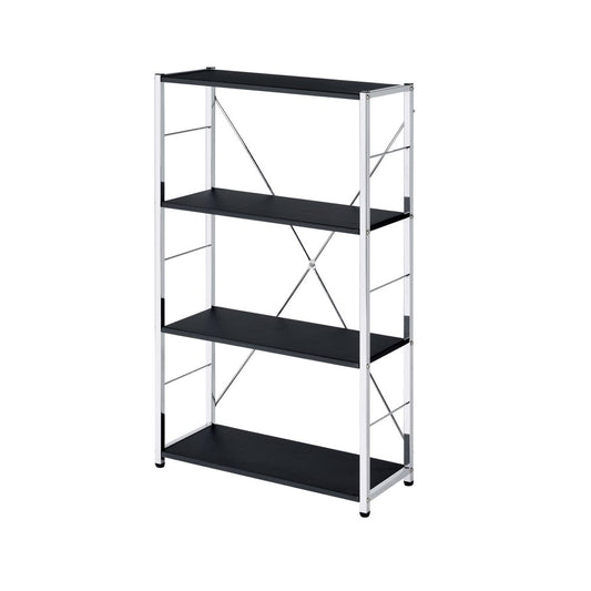 42" Black And Silver Metal and Wood Four Tier Etagere Bookcase